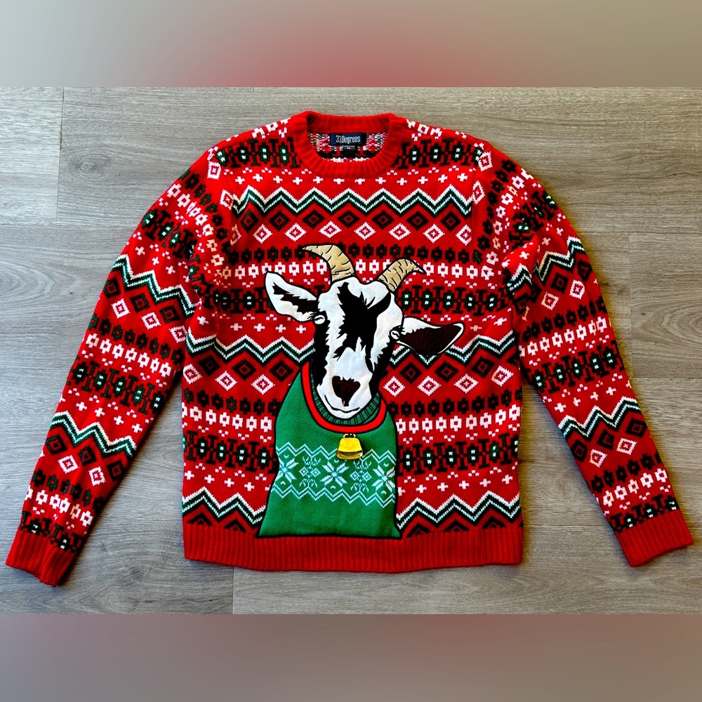 Goat ugly Christmas sweater with  real bell. Size XL.